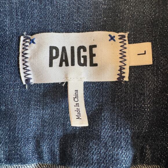 Paige Denim Jean Jacket Dark Wash Womens Large Trucker Western Biker EUC Boho - Picture 11 of 14
